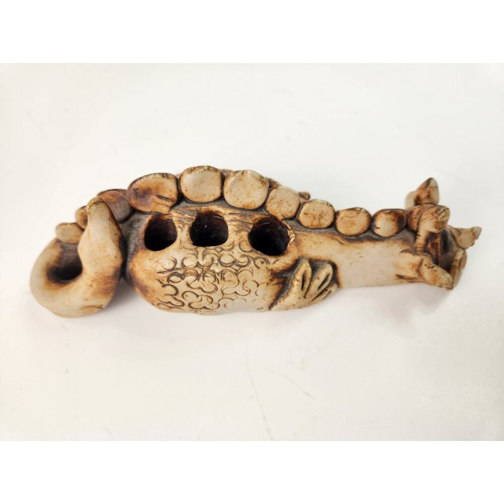 Vintage Ceramic Dragon‎ Pen Holder Brown Heavy